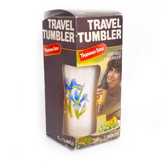 ThermoServ Travel Tumbler IRIS with Original Box Vintage NEW Old Stock 12oz - Picture 2 of 9